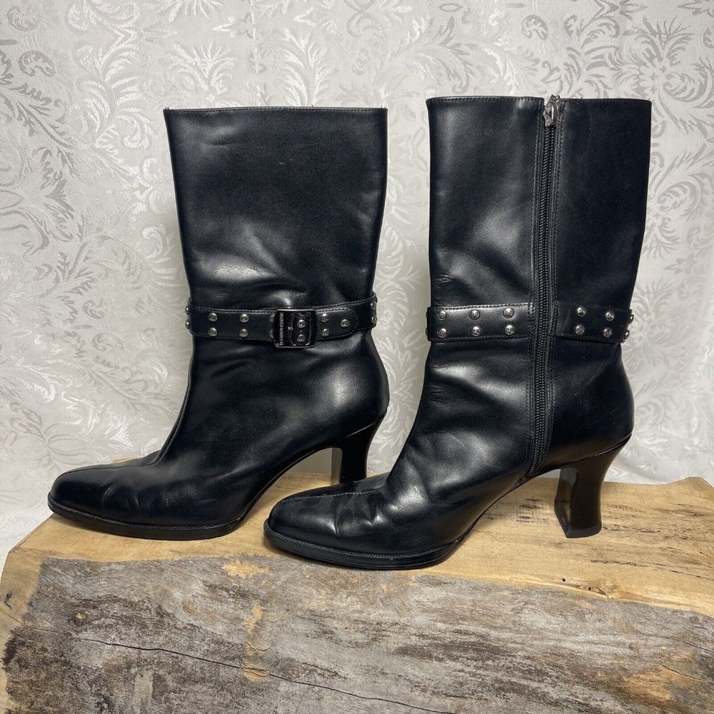 Harley Davidson Boots Women Black Leather Choker Belt Sculpture heal Sz 9